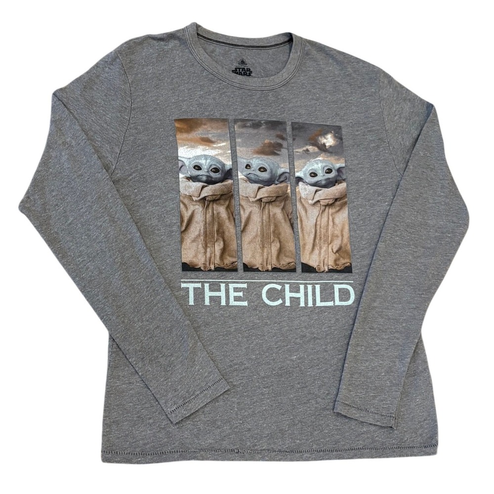Star Wars The Child Long Sleeve Shirt Womens M Gray Baby Yoda Mandalorian